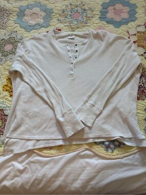 aerie Ivory Waffle Henley Long Sleeve Top
